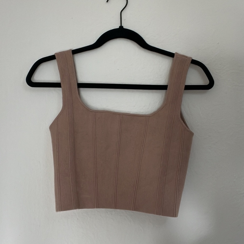Vici - Lara Square Neck Knit Crop Top - Khaki - Picture 2 of 3